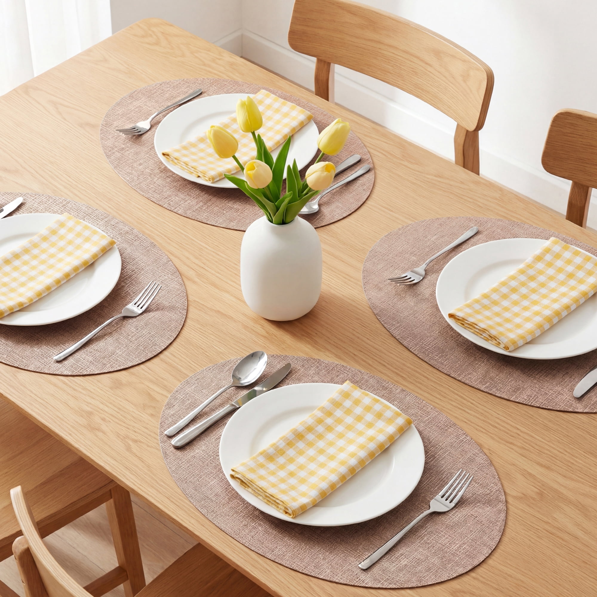 Unique Bargains 6pcs Faux Leather Table Mats Champagne Gold 16.9"x11.8"