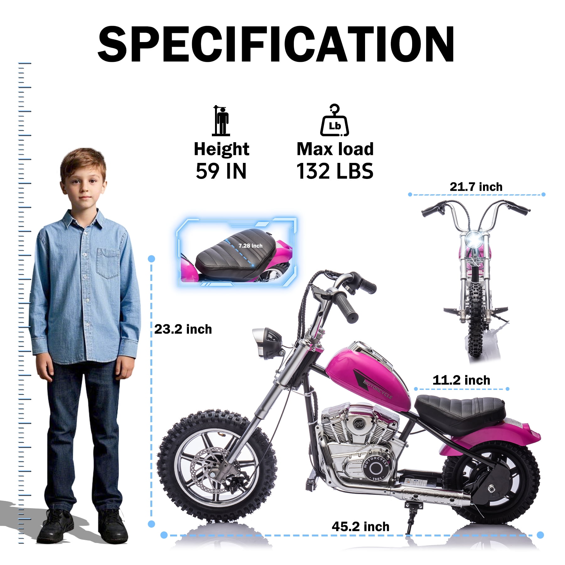 JoyWheels 36V Electric Dirt Bike, 350W Ride on Toy Motorcycle for kids,14mph, Pink