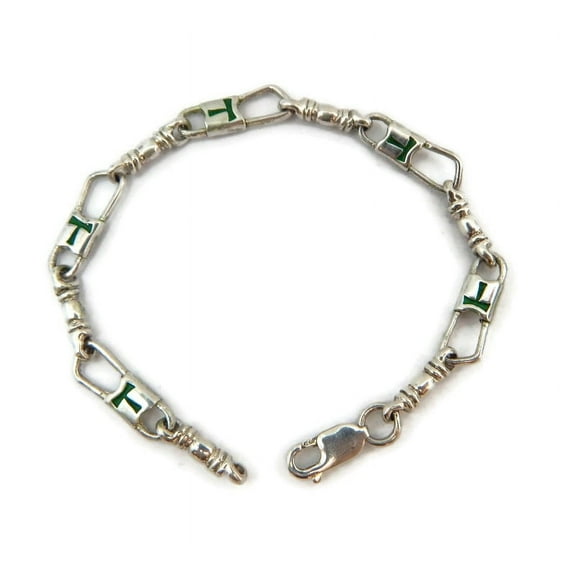 ACTS Bracelet Fishers of Men Sterling Silver Tau Cross Green Design!!