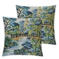 thumbnail image 2 of Nawypu Chinoiserie Pillow Covers Set of 2, Asian Scenic Blue and Kelly Green Throw Pillows Farmhouse Chinoiserie Decorative Pillowcase Cushion Cover for Home Sofa Bedroom Outdoor White, 2 of 6