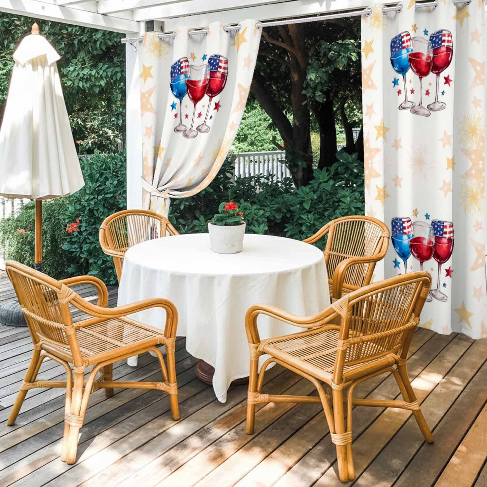 Independence Day Wine Outdoor Curtains for Patio, American Flag Red Blue Star Yellow Firework Sunshade Privacy Drapes Grommet Waterproof Outside Curtains for Porch/Cabana/Balcony 54"x 108", 1 Panel