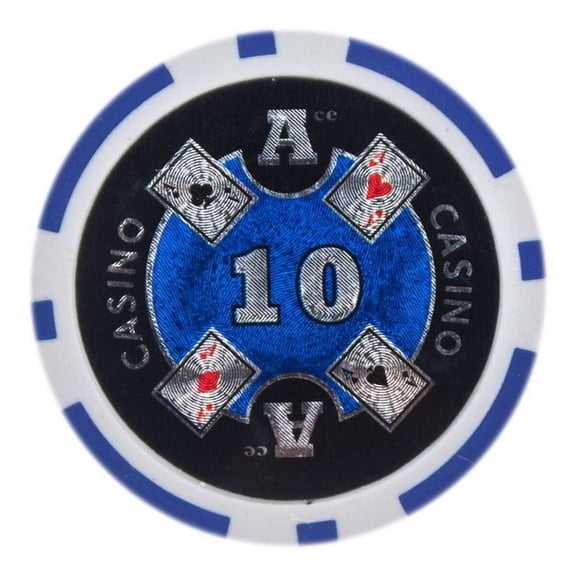 Ace Casino 14g Poker Chips, $10 Heavy Weight Clay Composite, 25-pack
