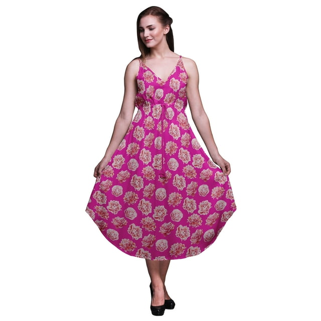 Bimba Robe de Plage Midi à Bretelles Imprimée Florale pour Femmes Tenue d'Été de Resort-TTTG