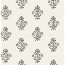 Chesapeake Hollyhock Aqua Floral Crest Wallpaper