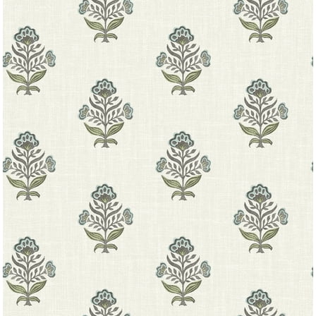 Chesapeake Hollyhock Aqua Floral Crest Wallpaper