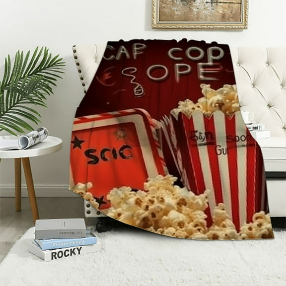 BCIIG Movie Theme Blanket Vintage Cinema Popcorn Movie Modern Bed Sofa Decor Soft Throw Warm Lightweight Fleece Birthday Valentines Blankets for Women Men Girls Boys Kids Adults Teens  40x50in