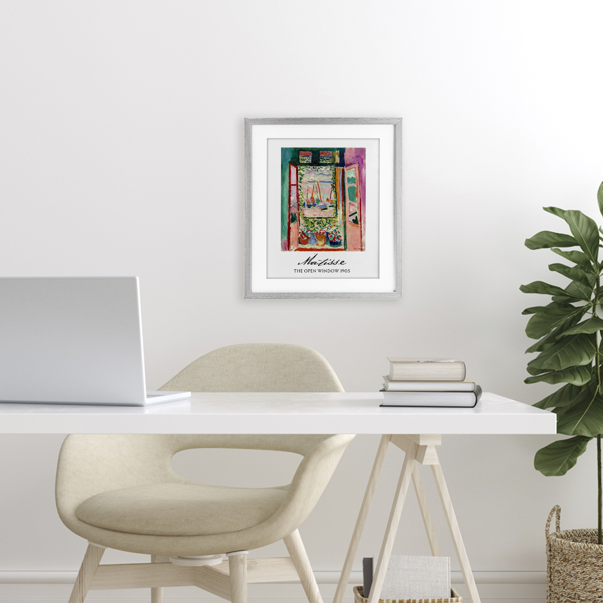 The Open Window Matisse Gray Framed Print Under Glass, design by Vintage Hustle