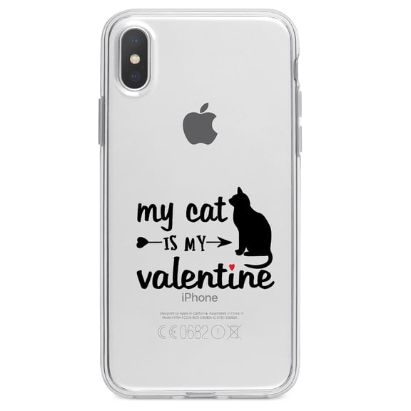 DistinctInk Clear Shockproof Hybrid Case for iPhone XR (6.1" Screen) - TPU Bumper Acrylic Back Tempered Glass Screen Protector - My Cat is My Valentine