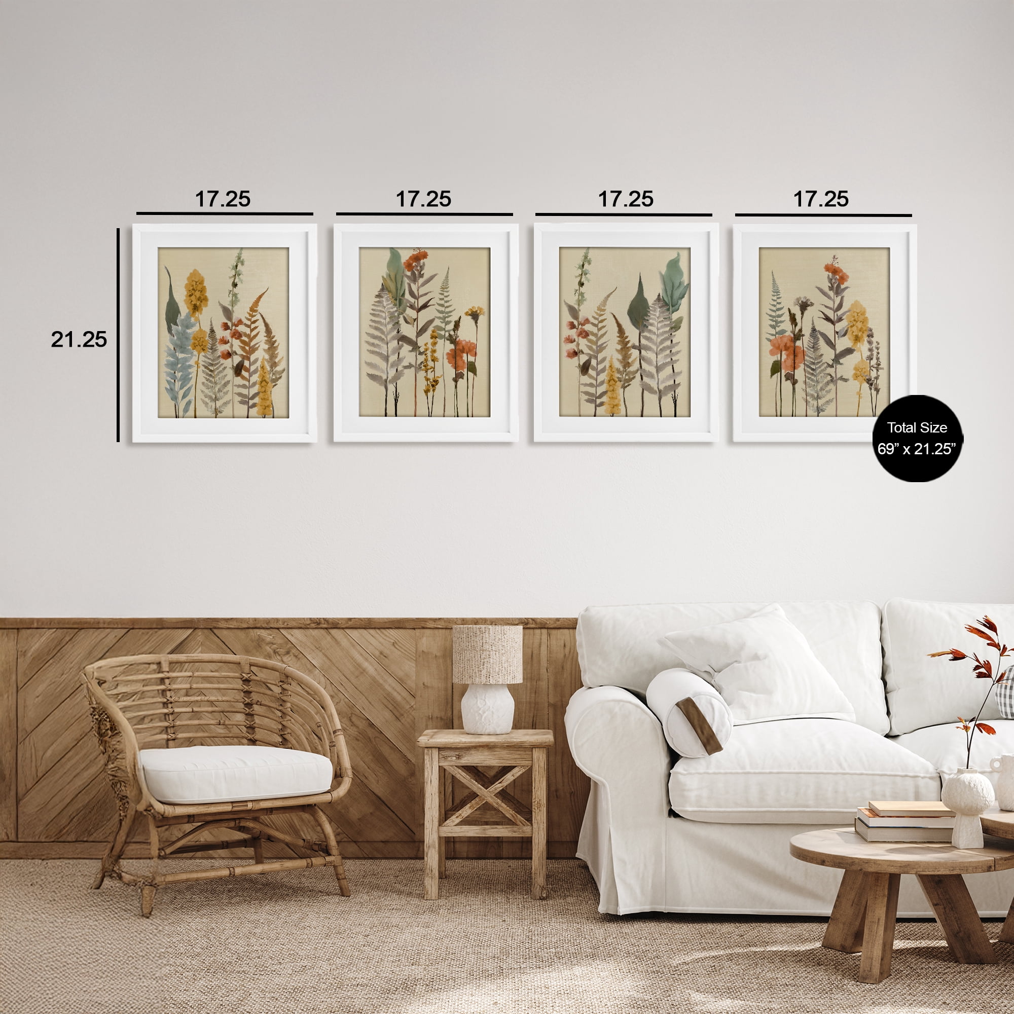 Stupell Industries Wispy Earthy Botanicals 4 Piece White Framed Print Under Glass Set, design by Elizabeth Medley