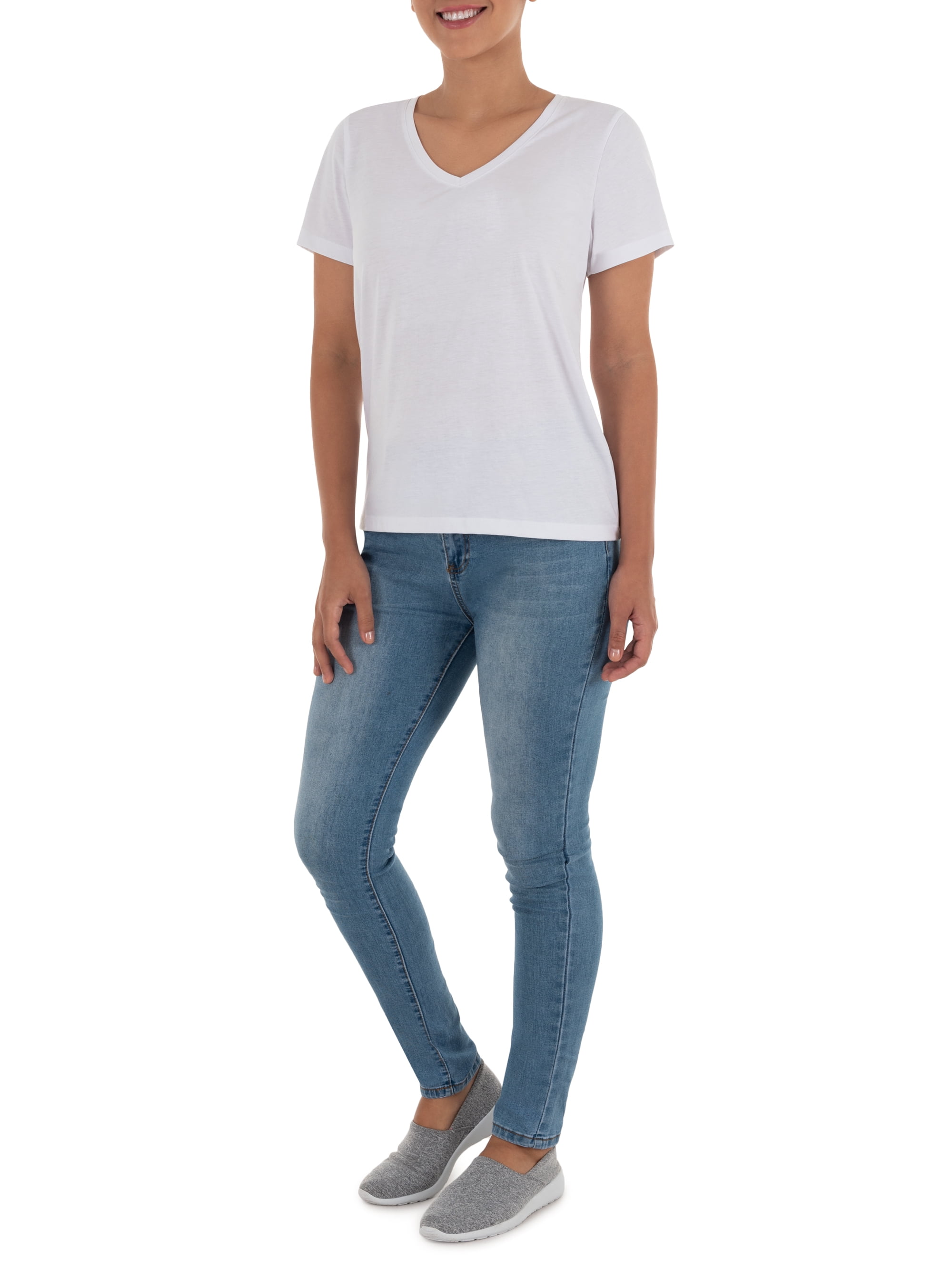 Time and Tru Women's Pima Cotton Blend V Neck Tee, 2-Pack, Sizes XS-XXXL