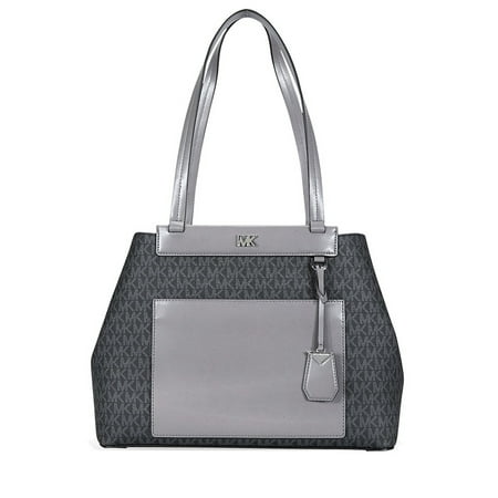 Black Logo Tote - Michael Kors Meredith Medium Logo and Leather Tote- Black Combo