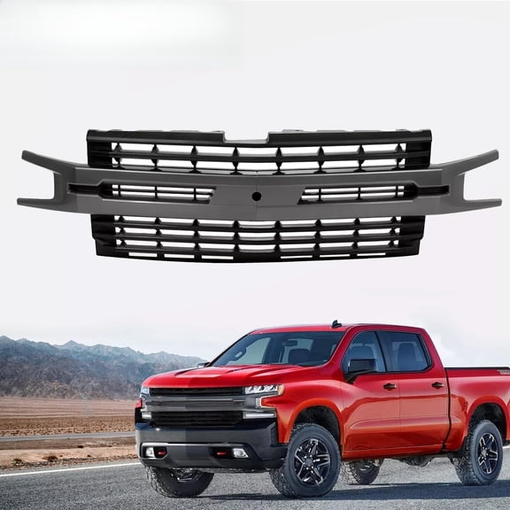 Suitable for Black Front Grille for 2019-2022 Chevy Silverado 1500 - Upper Bumper Hood Compatible Replacement