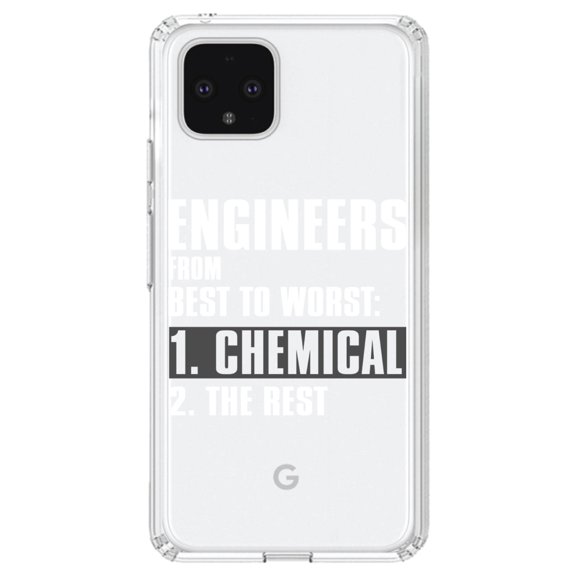 DistinctInk Clear Shockproof Hybrid Case for Google Pixel 4 XL (6.3" Screen) - TPU Bumper Acrylic Back Tempered Glass Screen Protector - Chemical Engineers are the Best