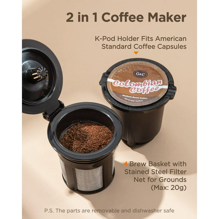 Sboly Coffee Maker K-Cup Single Serve Pod Ground Coffee 2 In 1 Automatic  Clean