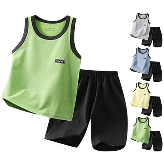 RTKFRFLM Boys 2-Piece Athletic Set Sleeveless Tank Top and Active Sport Shorts Green 7-8 Years