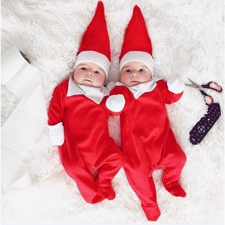 Christmas Elf Baby Boys Girls Romper Suit + Hat Costumes Clothes