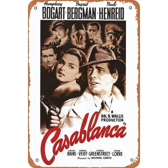 Casablanca (1942) Classic Movie Poster Metal Sign Vintage Tin Sign Home Art Wall Decor 8x12 inch