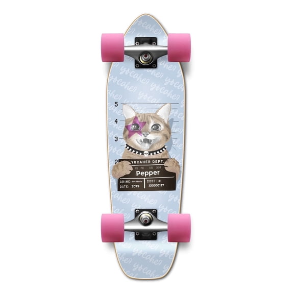 Yocaher Complete Mini Cruiser Graphic Longborad skateboard 27“ x 8" - Rockstar Kitty Cat - Purple Pepper