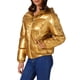 thumbnail image 4 of Chaquetas de invierno acolchadas con capucha brillantes y casuales para mujer Allegra K con bolsillos en color dorado, 4 of 6