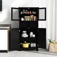 thumbnail image 4 of GOFLAME Bathroom Floor Cabinet, Storage Organizer with Glass Doors, Wooden Kitchen Cupboard with Adjustable Shelf for Living Room, Black, 4 of 9
