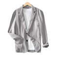 thumbnail image 5 of Evdexr Button Down Suit Jacket Men Big and Tall Linen Jackets Long Sleeve Cotton Business Dress Shirts Summer Striped Oversized Loose Fit Suits Gray XL, 5 of 6