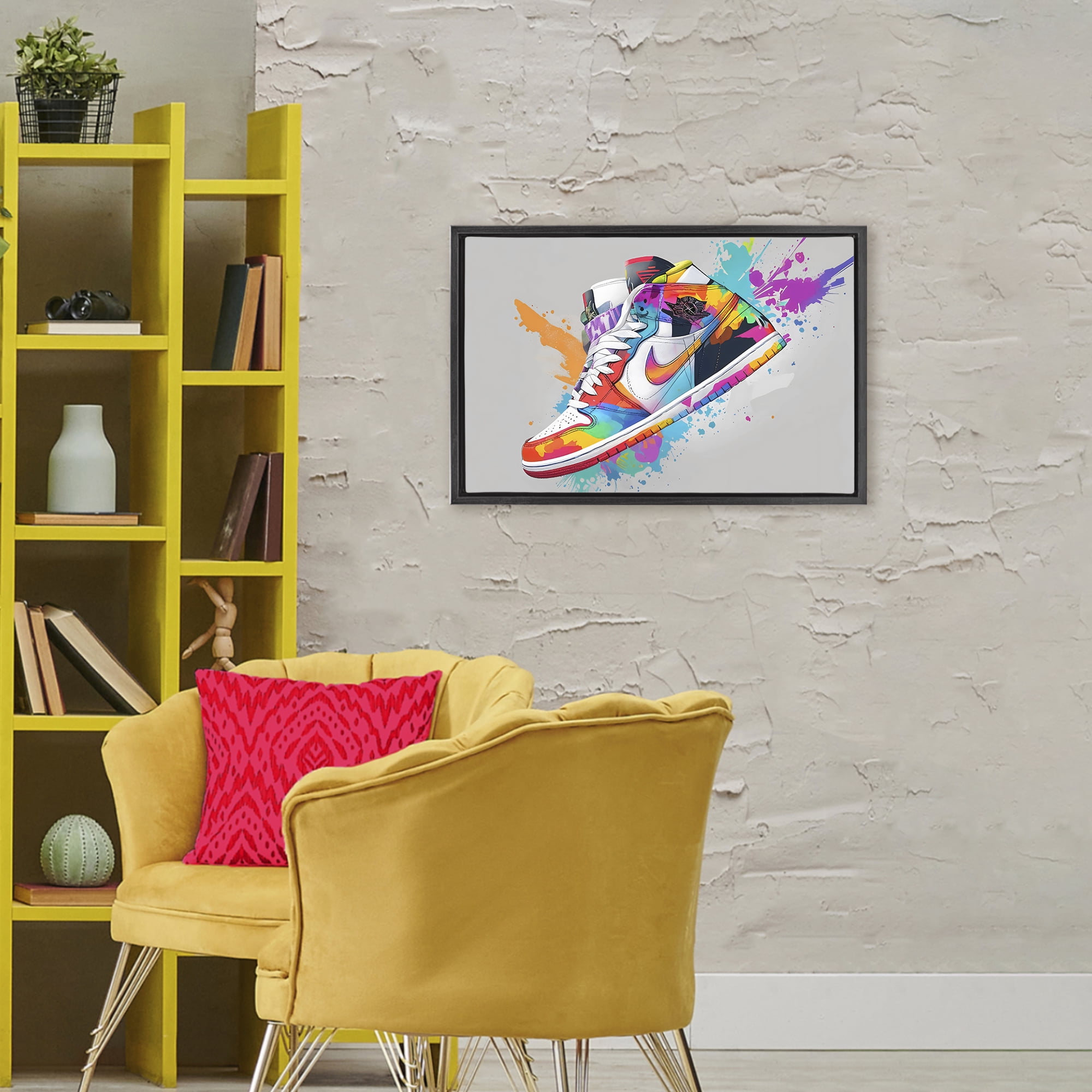 Stupell Industries Hightop Sneaker with Splatter Black Framed Floater Canvas Wall Art, design by Creative Studio