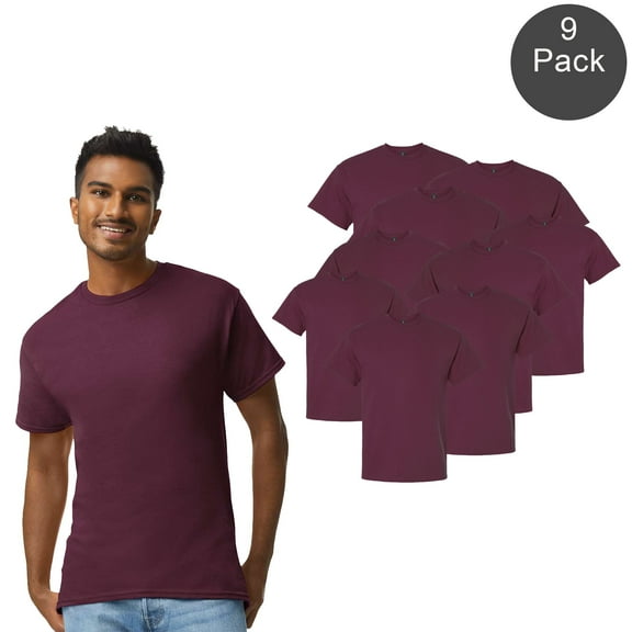 Gildan Ultra Cotton for Men, Short Sleeve Crew Neck Classic Fit Maroon Tee, S, 9 Pack