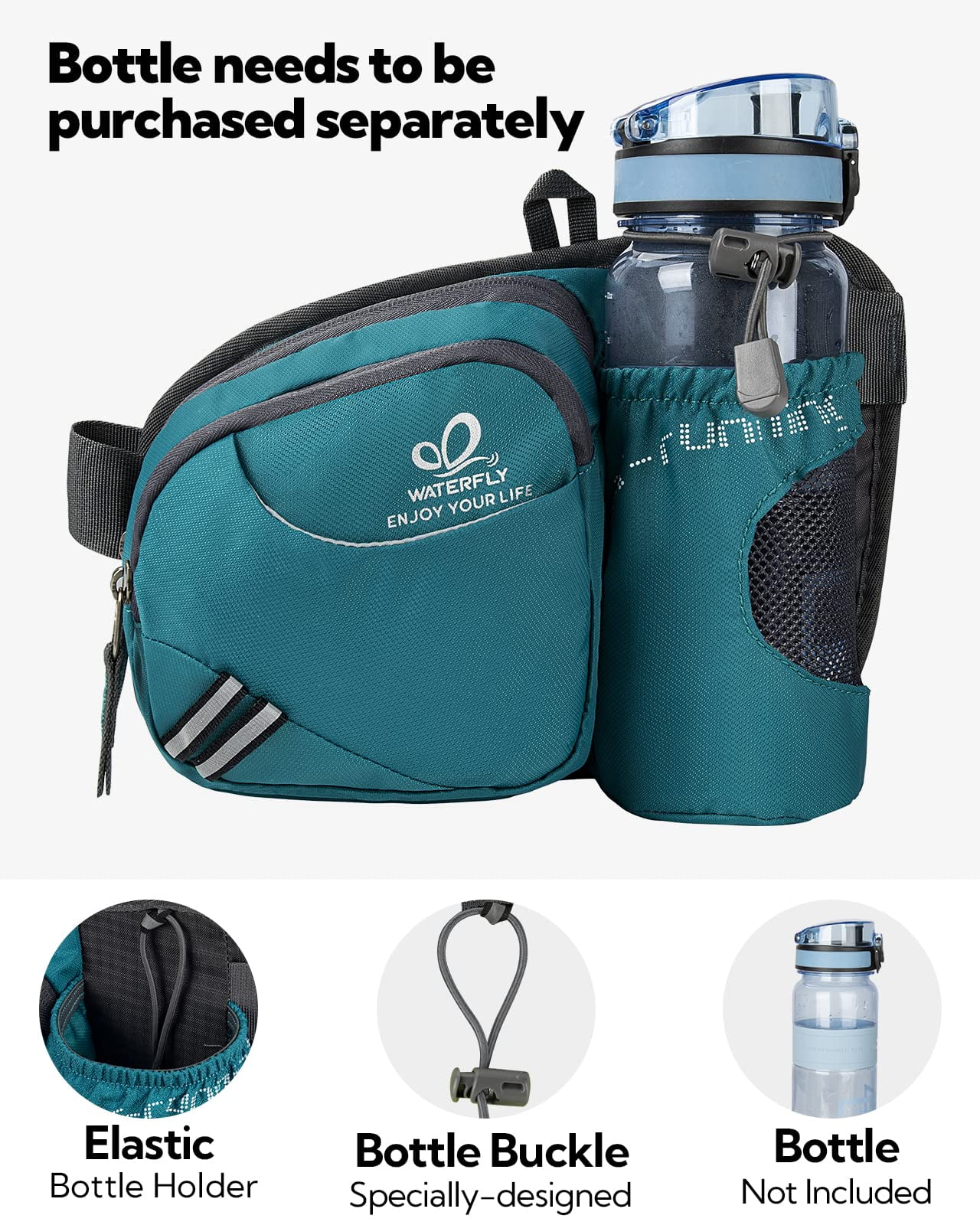 WATERFLY Hiking Waist Bag Fanny Pack with Water Bottle Holder for Running Dog Walking Men Women Bottle Not Included Walmart