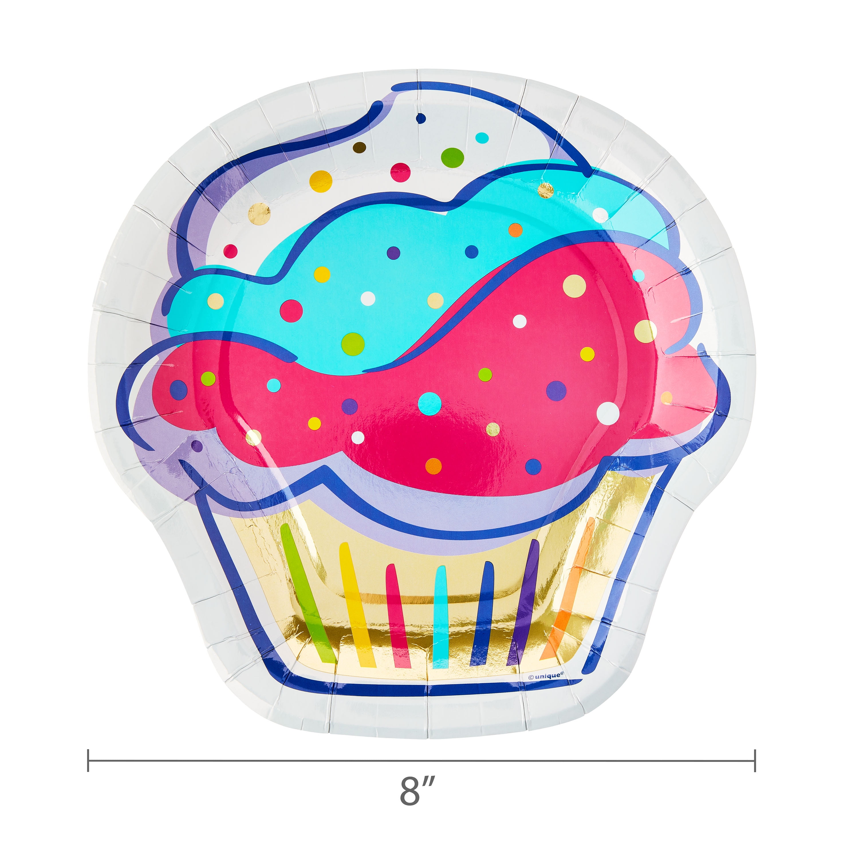 (6 pack) Cupcake Shaped Disposable Paper Plates, 8.25", Multicolor, 10 Count, by Way To Celebrate