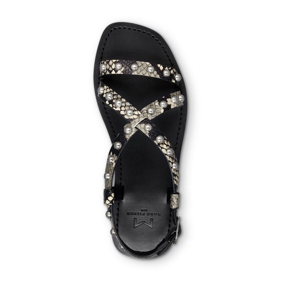 MARC FISHER Womens Black Snakeskin Studded Ankle Strap Fianna Square Toe Block Heel Buckle Leather Slingback Sandal 6 M