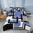 thumbnail image 2 of Homewish Geometric Plaid Bedding, Blue White Black Duvet Cover Full, Black Reversible, 3pcs 1 Duvet Cover and 2 Pillowcases, 2 of 6