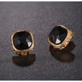 thumbnail image 3 of Clip on 1/2" small gold and black square stone button style earrings, 3 of 4
