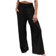 thumbnail image 2 of Mifsaly Wide Leg Linen Pants for Women Flowy Summer Beach Vacation Pant High Waisted Smocked Elastic Waist Casual Trousers with Pockets XXL, 2 of 5
