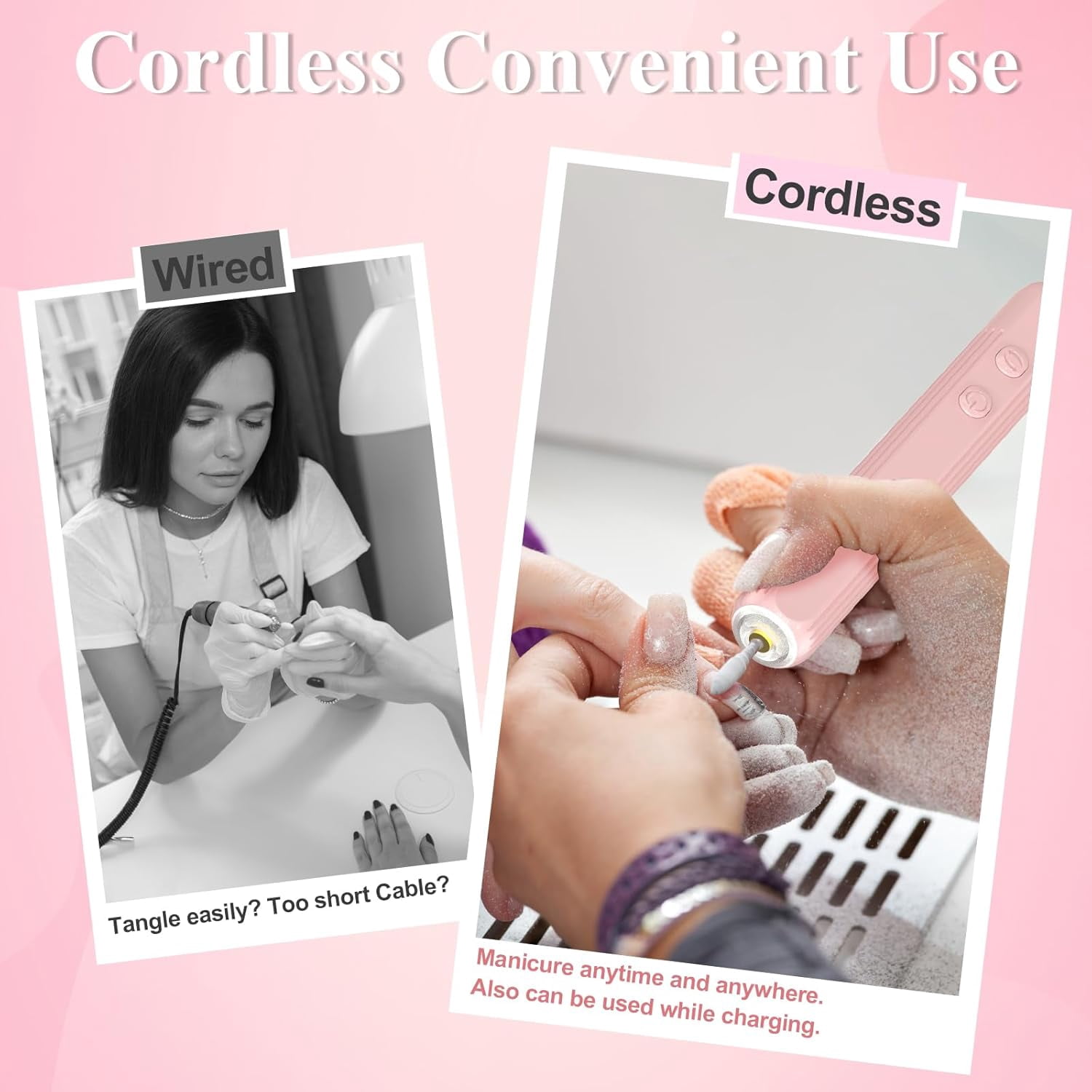 Aorsher Electric Nail Drill Professional, Cordless Electric Nail File, Gel Nails, Manicure Pedicure for Polishing Shape Tools with 100Pcs Sanding Bands