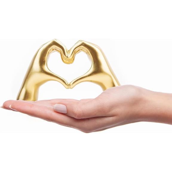 Small Heart Hands Sculpture Decor, Modern Gold Love Hand Statue for Living Room, Bookshelf, Office Desk, Wedding & Christmas Gift, Aesthetic Home Decor for Women, Couples (Unique Display Art)