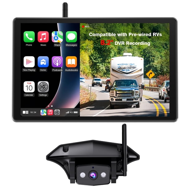 Cámara de reversa AUTO-VOX 8,2" inalámbrica para RV con DVR 1080P