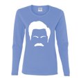 thumbnail image 2 of Wild Bobby, White Parks and Rec Fans Ron Swanson Mustache Face Silhouette, Pop Culture, Women Graphic Long Sleeve Tee, Light Blue, XX-Large, 2 of 4