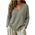 thumbnail image 4 of TKKCS Womens Waffle Knit V Neck Long Sleeve Tops Loose Fit Daily Casual Soft Stretch Pullover Oversized Blouses Gray 2XL, 4 of 8
