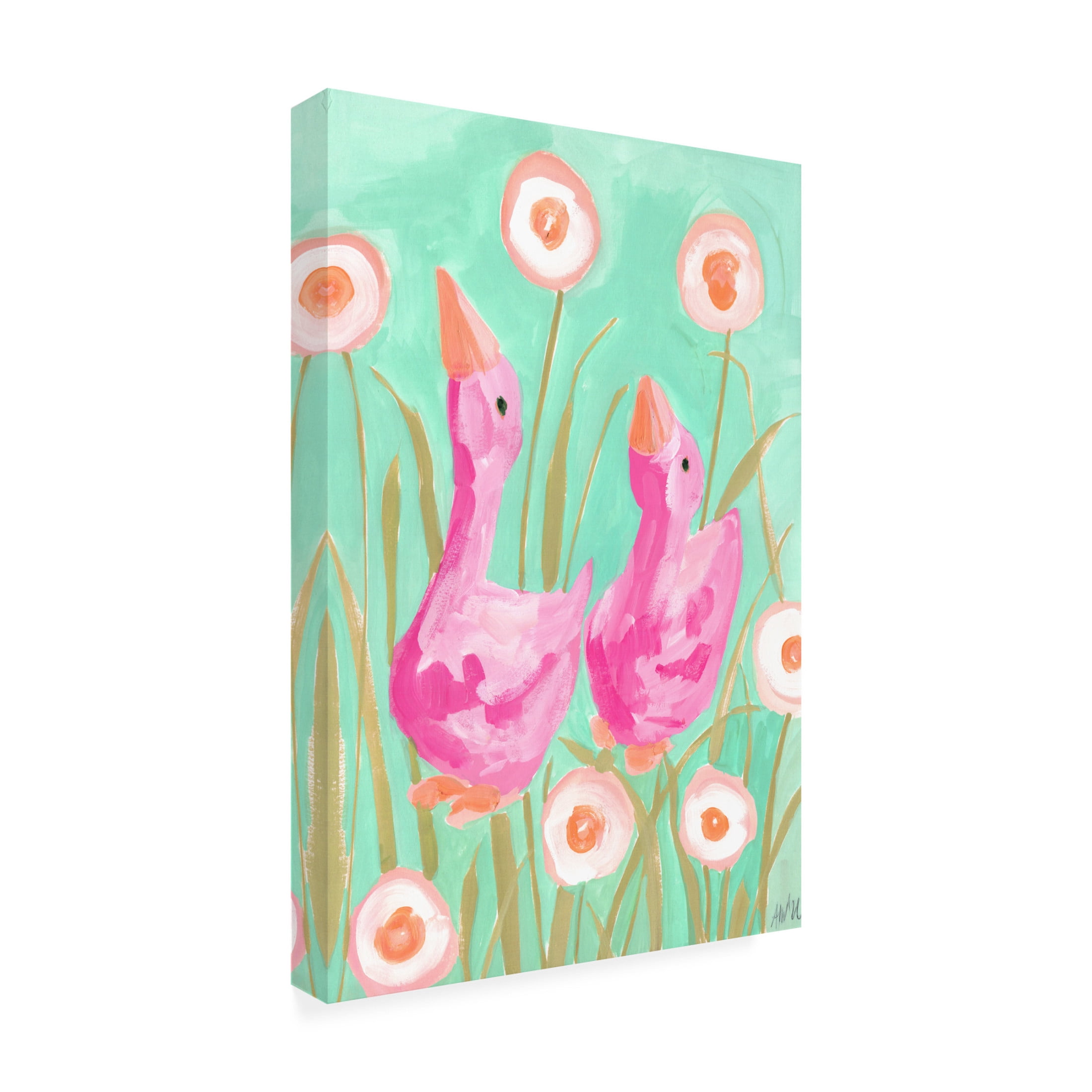 Trademark Fine Art Ania Zwara Pink Gees In The Garden Canvas Wall Art