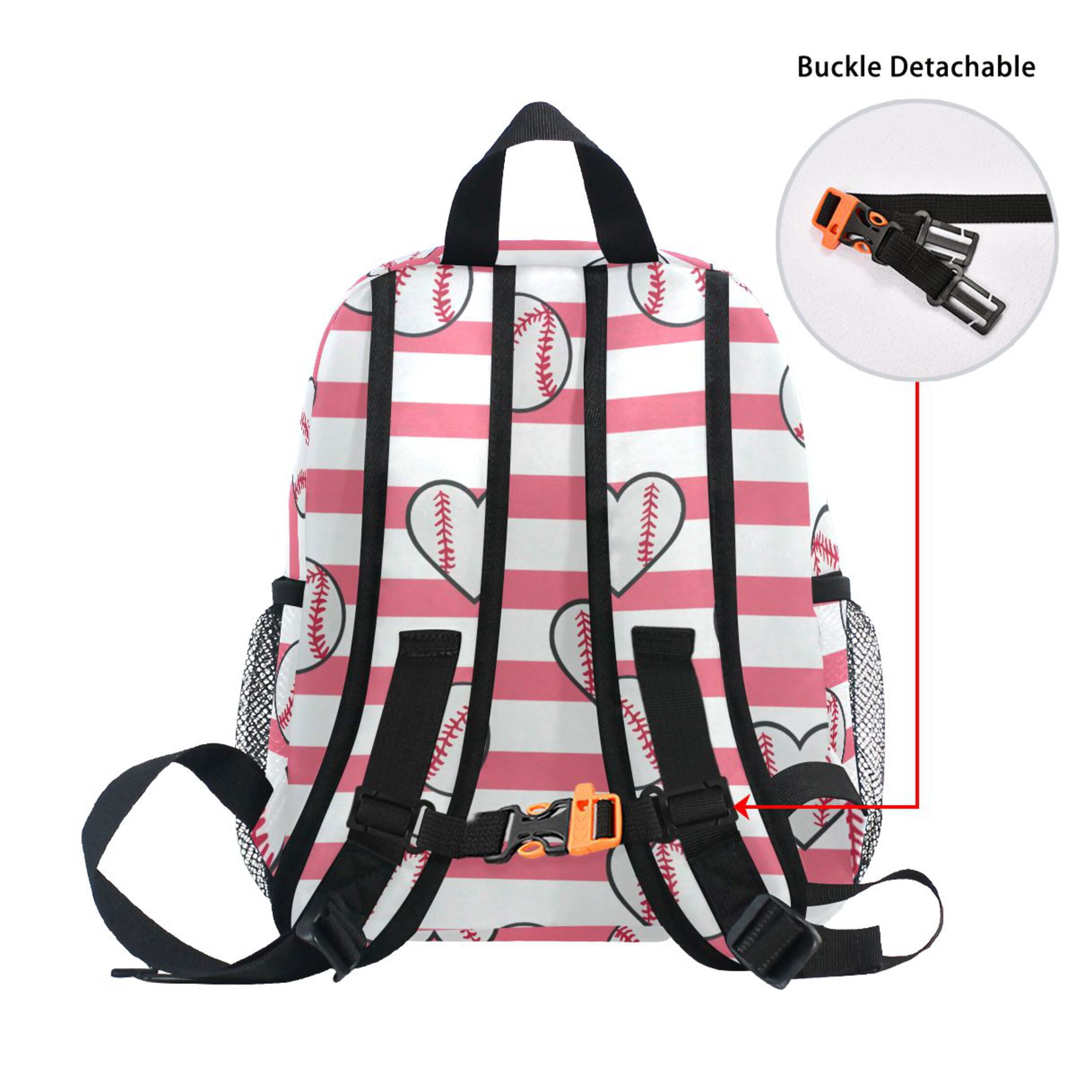 Baseball Stripes Pattern Mini Backpack Cute Small Backpack with Chest Strap and Whistle Ages 3-8