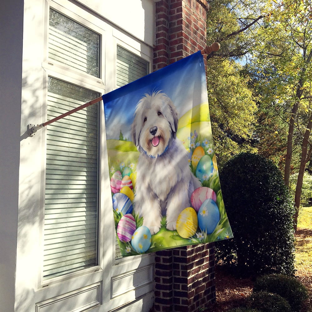 Old English Sheepdog Easter Egg Hunt House Flag 28 in x 40 in