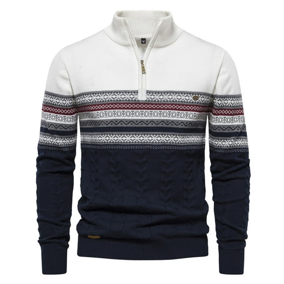 Plus Size Sweaters Mens Color Matching Large Cotton Cardigan Sweater Half Zipper Knit Shirt (Color: White,Size: M )