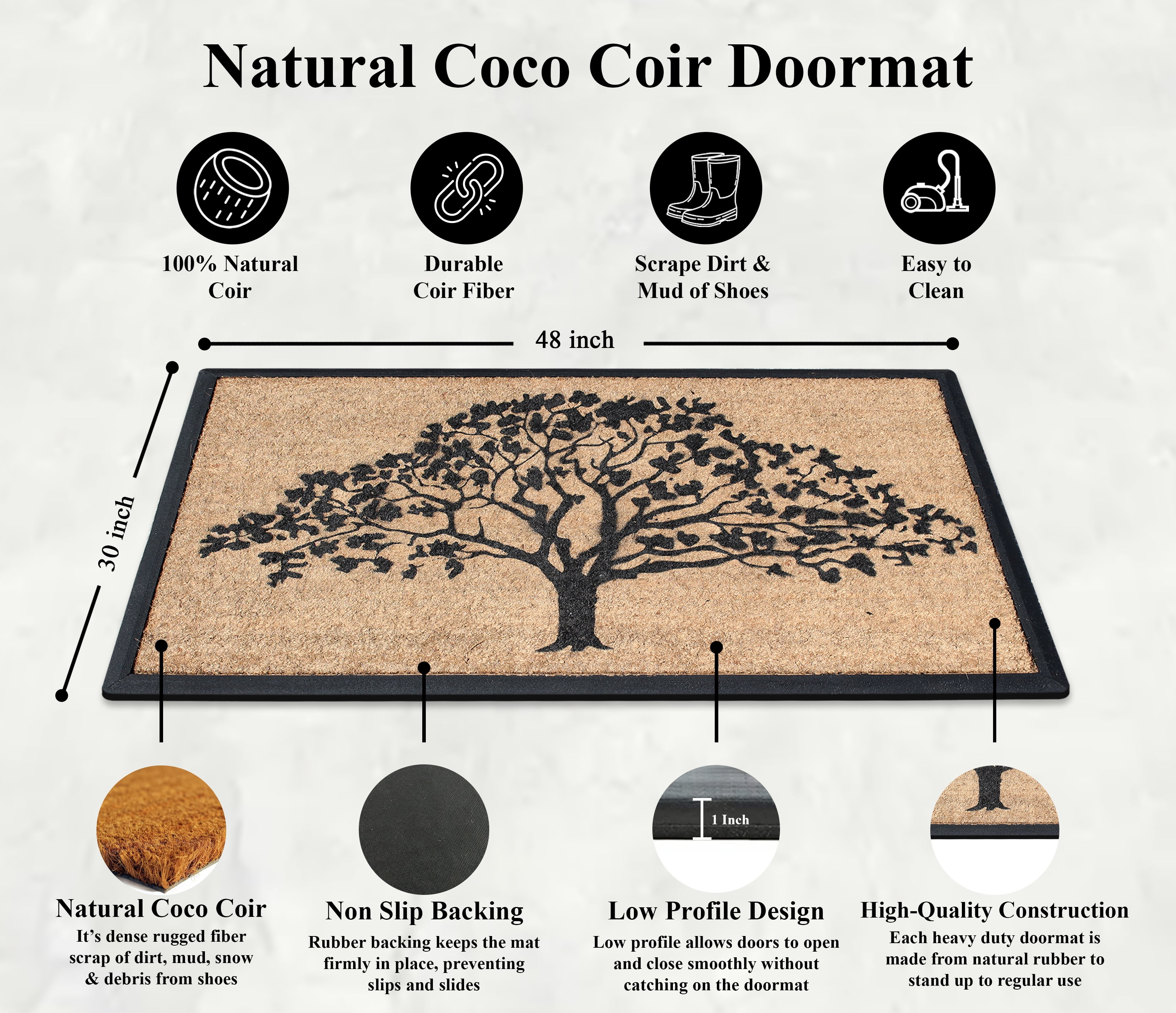 A1HC First Impression Hand-Crafted Rubber Coir Life of Tree Double Door Mat, 30"X48"