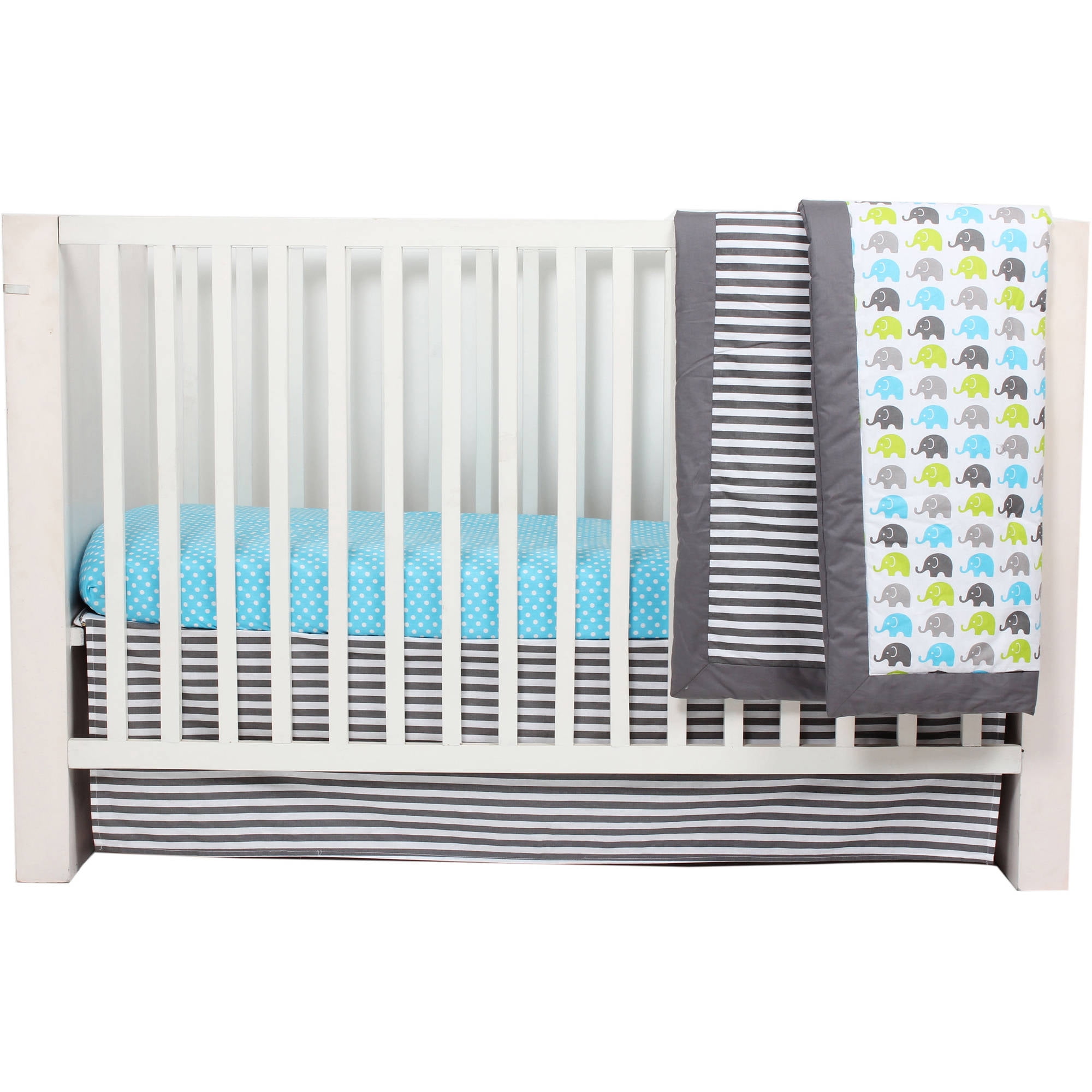 Baccate Classic Striped Elephants Animal Percale 10 Pieces, With Comforter Sheet Crib Skirt