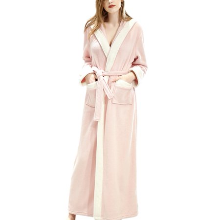 

Winter Thicker Warm Bathrobe Long Couple Nightgown Flannel Robes Ankle Length Nightwear Pajamas Pink M