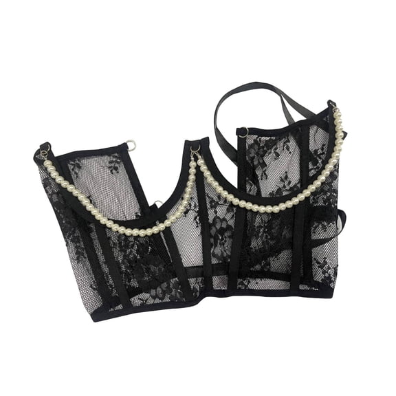 yuksok Lace Corset Belt Fashion Adjustable Tie Back Boned Lace up Wide Belt Black