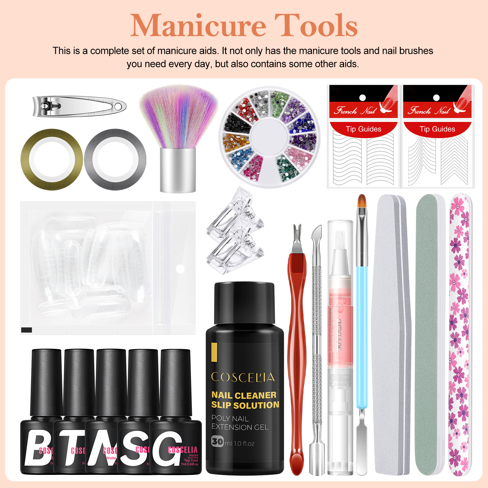 COSCELIA Gel Nail Polish Kit with U V Light Starter Kit and Drill 15PC Gel Nail Polish 3 Colors Poly Extension Gel Kit Top Base Coat Nail Art Rhinestone Gift DIY at Home