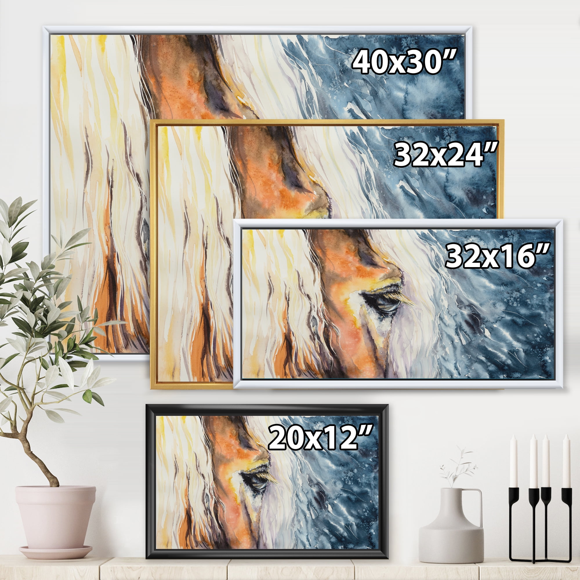 Designart 'Abstract Close-Up of A Beautiful Horses Eye II' Farmhouse Framed Canvas Wall Art Print