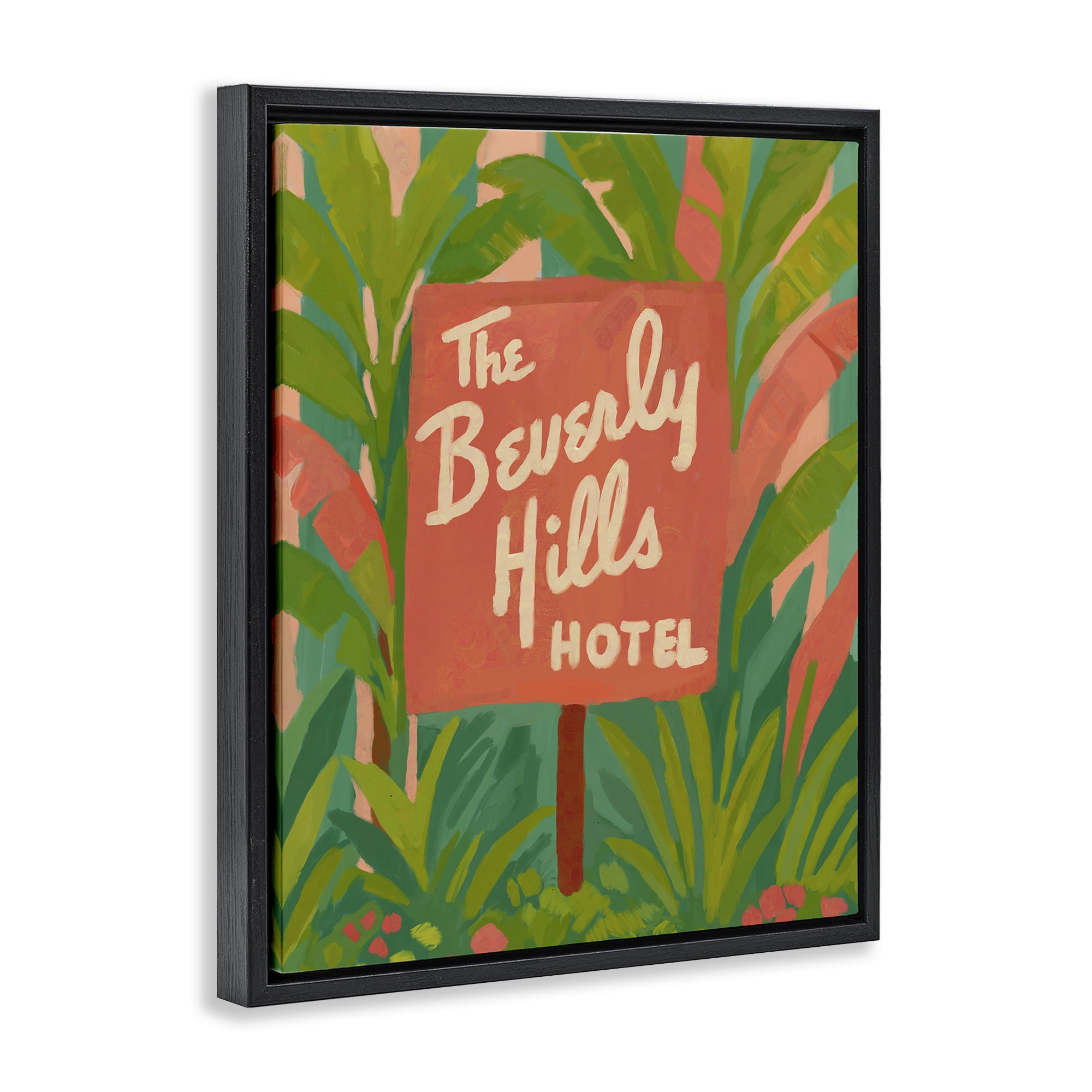 Stupell Industries Tropical Beverly Hills Hotel Black Framed Floater Canvas Wall Art, design by Amelia Noyes