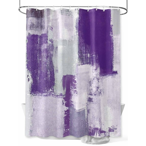 Shower Curtain Purple Gray Block Shower Curtains for Bathroom, Waterproof Polyester Shower Curtain Set with Hooks, Extra Long 72" x 78" Abstract Art